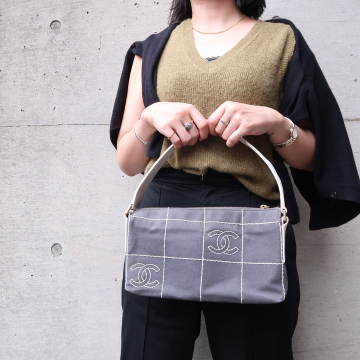 Top Quality Chanel Chocolate Bar Wild Stitch Canvas Hand Bag Gray