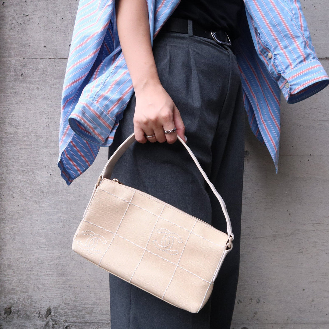 Top Quality Chanel Chocolate Bar Canvas Hand Bag Shoulder Bag Beige