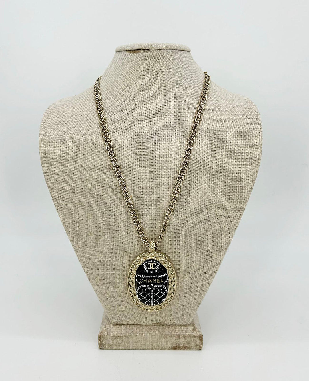 Chanel Black Rhinestone Egyptian Scarab Necklace