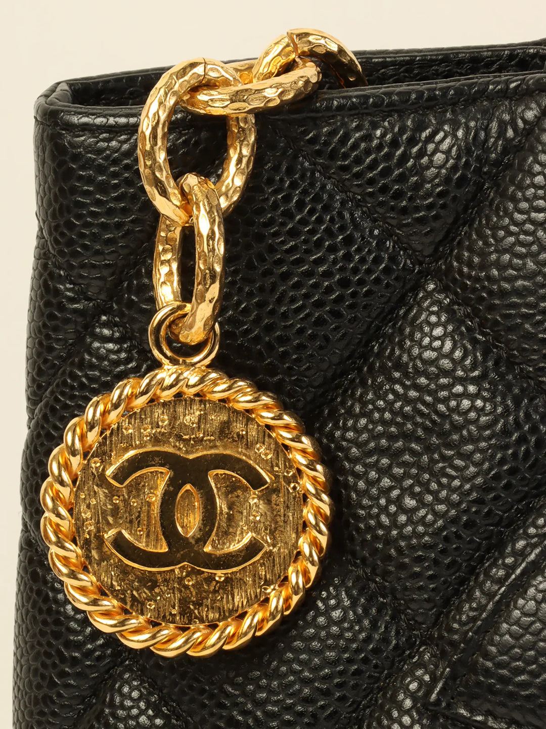 Chanel Around 2001 Made Caviar Skin Cc Mark Stitch Revival Tote Bag Black