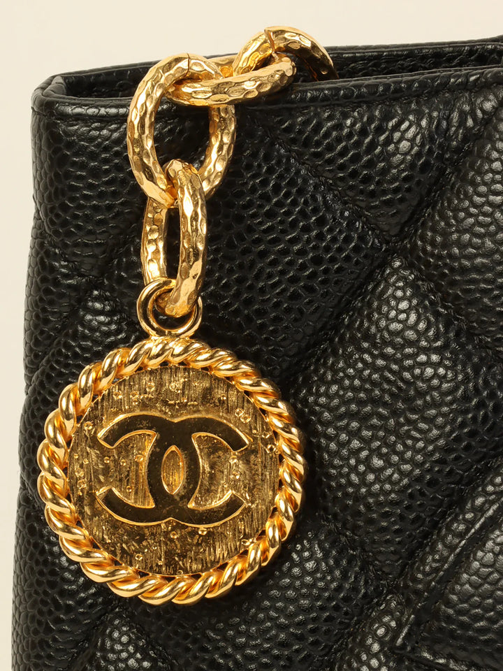 Chanel Around 2001 Made Caviar Skin Cc Mark Stitch Revival Tote Bag Black