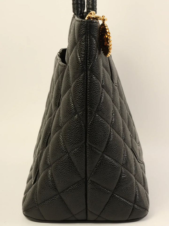 Chanel Around 2001 Made Caviar Skin Cc Mark Stitch Revival Tote Bag Black