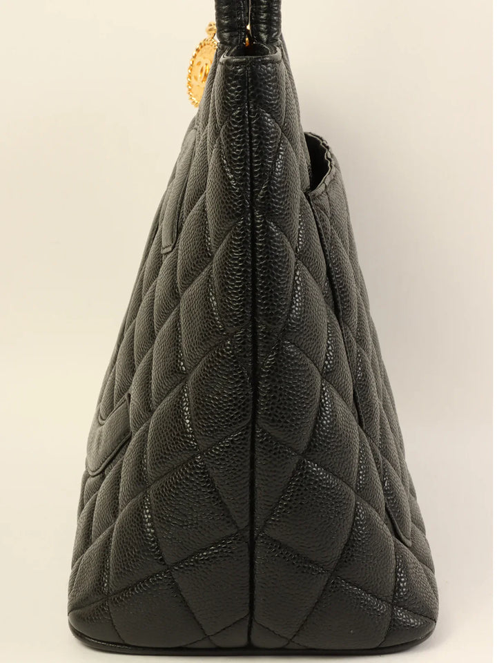 Chanel Around 2001 Made Caviar Skin Cc Mark Stitch Revival Tote Bag Black
