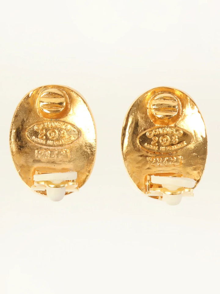 Chanel 1993 Made Oval Cc Mark Earrings