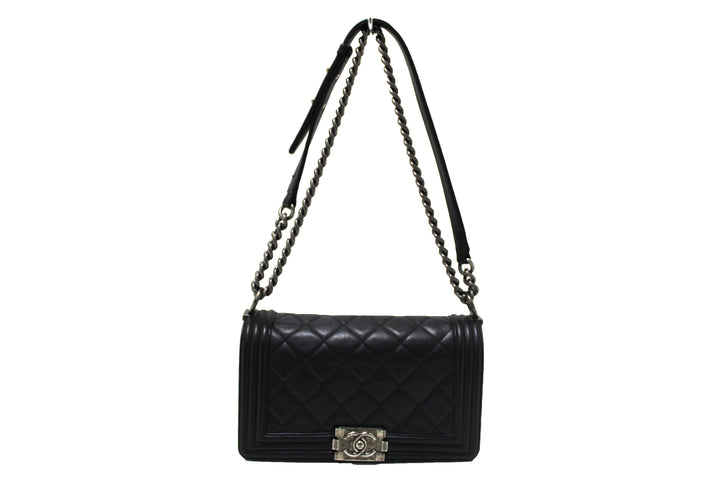 Top Quality Chanel Black Quilted Calfskin Old Medium Boy Shoulder Bag