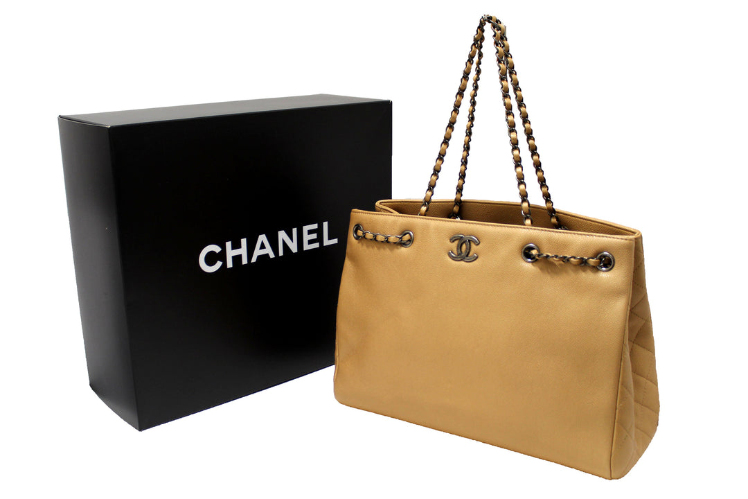 Top Quality Chanel Brown Caviar Leather Large Shopping Tote Bag
