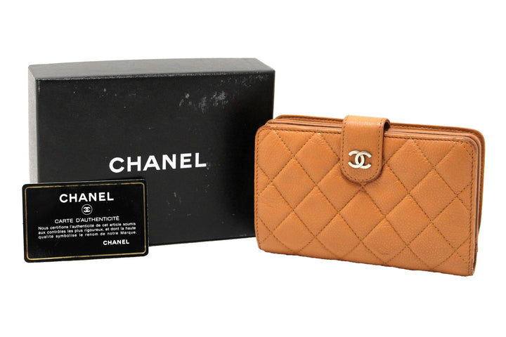 Top Quality Chanel Vintage Brown Quilted Caviar Leather Bifold Wallet