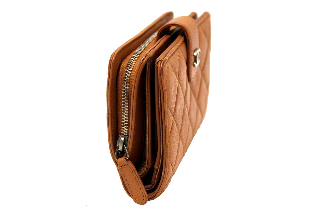 Top Quality Chanel Vintage Brown Quilted Caviar Leather Bifold Wallet