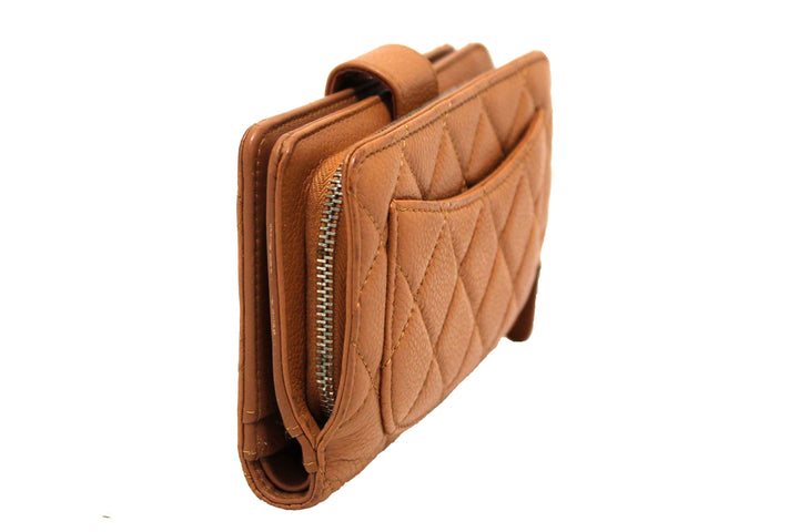 Top Quality Chanel Vintage Brown Quilted Caviar Leather Bifold Wallet