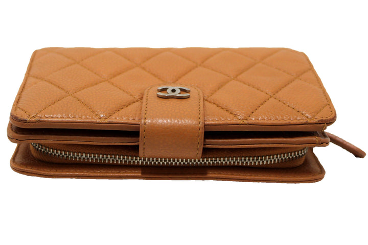 Top Quality Chanel Vintage Brown Quilted Caviar Leather Bifold Wallet