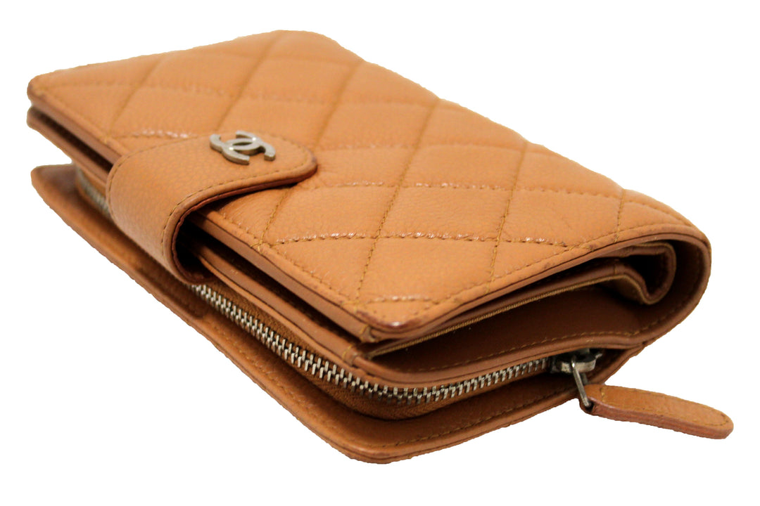 Top Quality Chanel Vintage Brown Quilted Caviar Leather Bifold Wallet