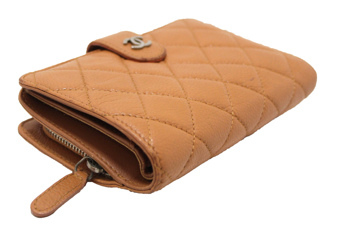 Top Quality Chanel Vintage Brown Quilted Caviar Leather Bifold Wallet