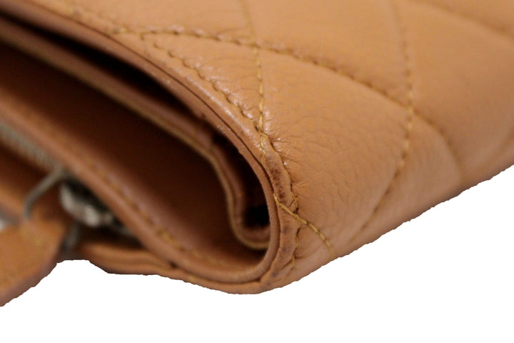 Top Quality Chanel Vintage Brown Quilted Caviar Leather Bifold Wallet