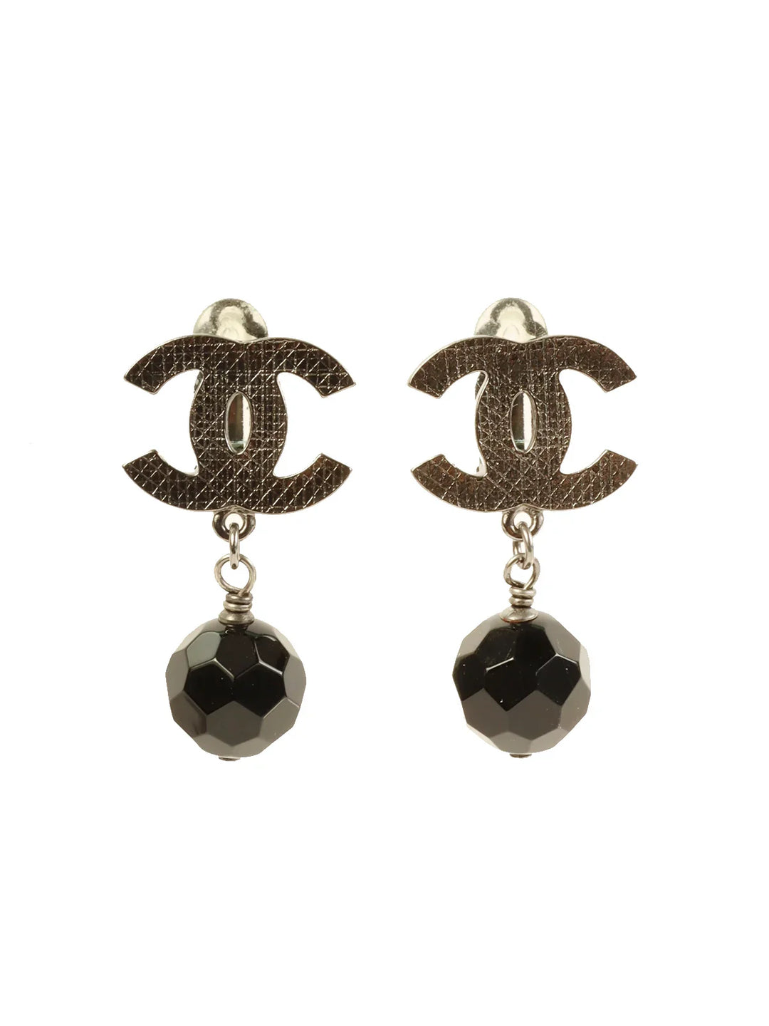 Chanel 2012 Made Cc Mark Stone Swing Earrings Silver/Black