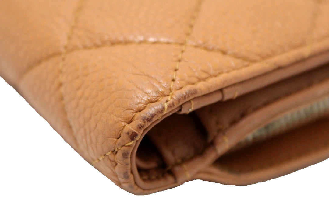 Top Quality Chanel Vintage Brown Quilted Caviar Leather Bifold Wallet