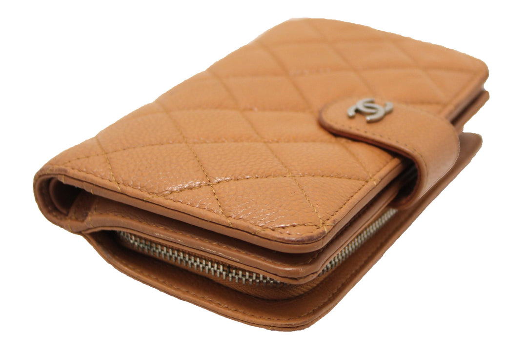Top Quality Chanel Vintage Brown Quilted Caviar Leather Bifold Wallet