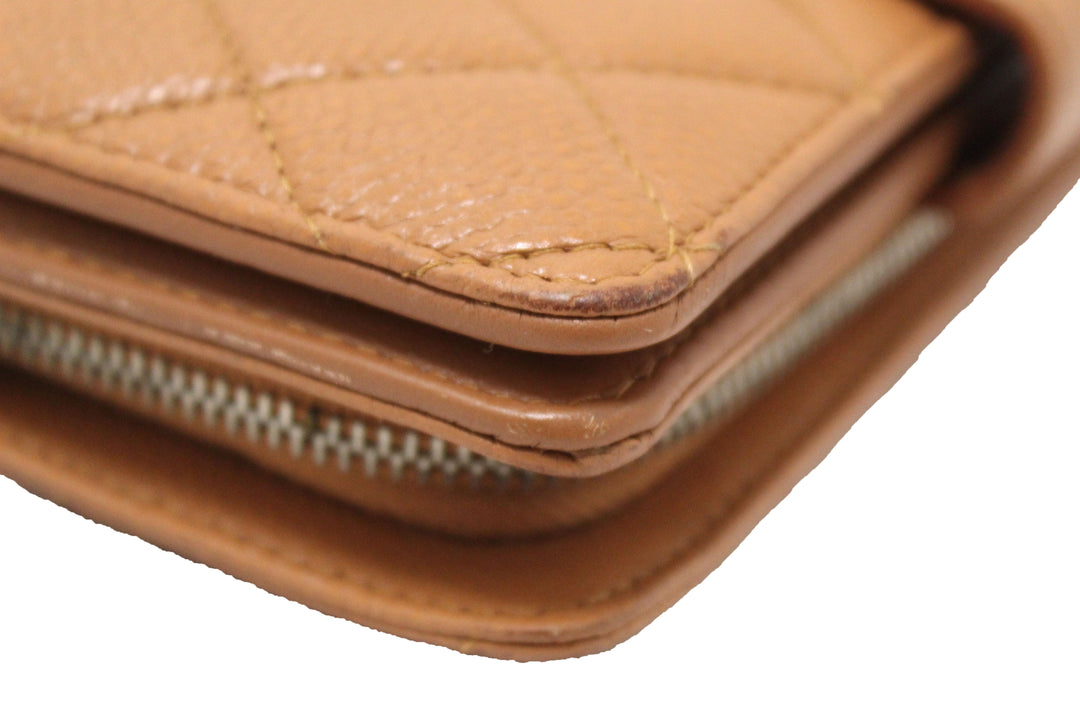 Top Quality Chanel Vintage Brown Quilted Caviar Leather Bifold Wallet
