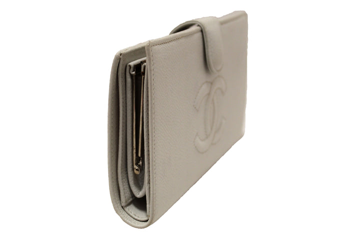 Top Quality Chanel Vintage White Caviar CC Leather Classic Long Wallet