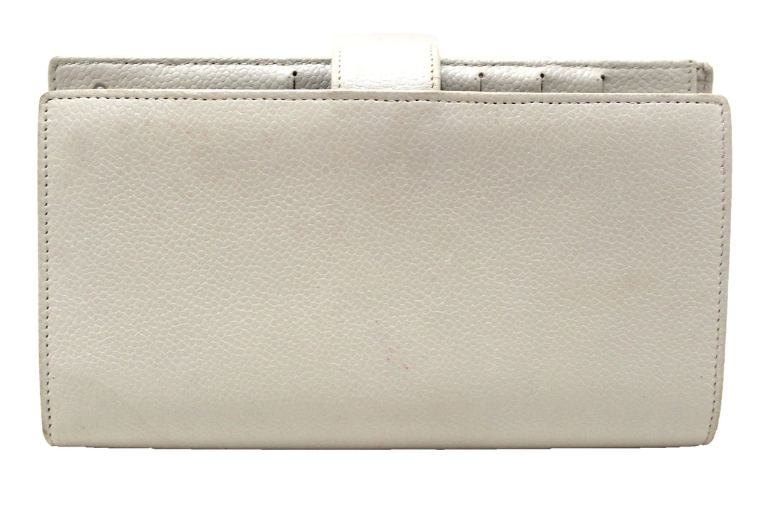 Top Quality Chanel Vintage White Caviar CC Leather Classic Long Wallet