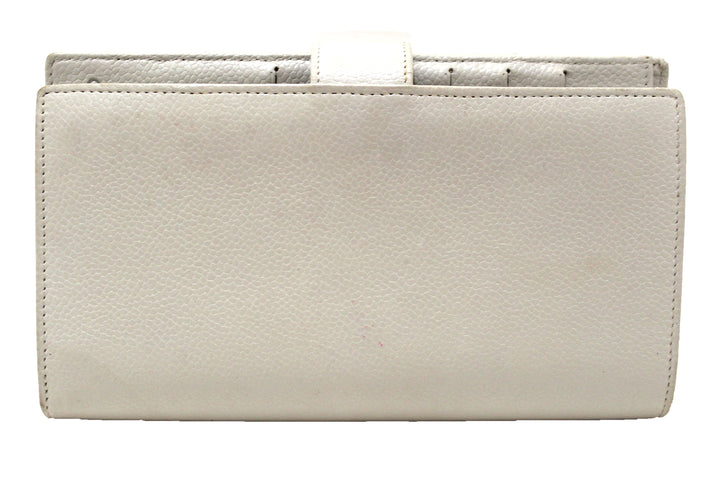 Top Quality Chanel Vintage White Caviar CC Leather Classic Long Wallet