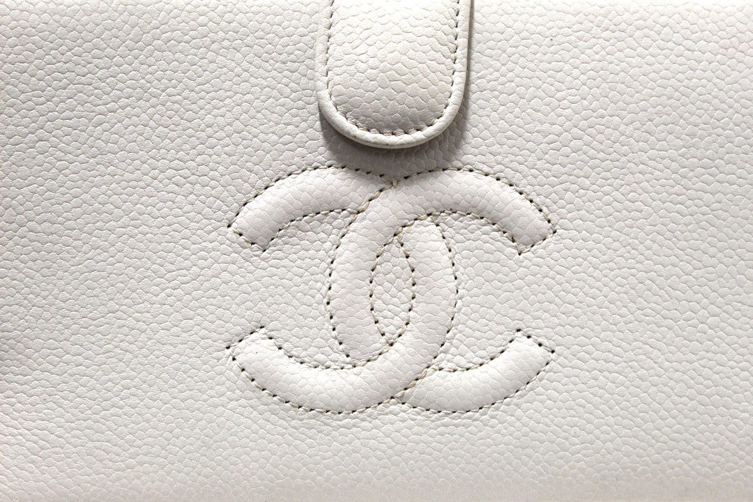 Top Quality Chanel Vintage White Caviar CC Leather Classic Long Wallet