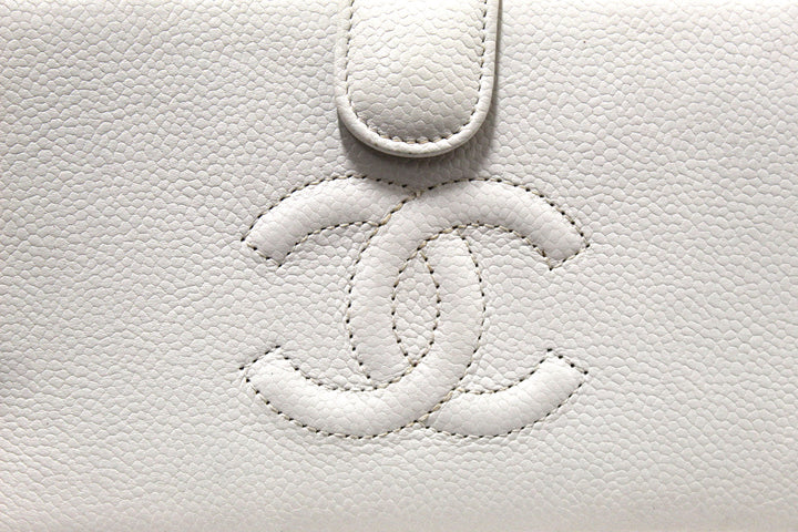 Top Quality Chanel Vintage White Caviar CC Leather Classic Long Wallet
