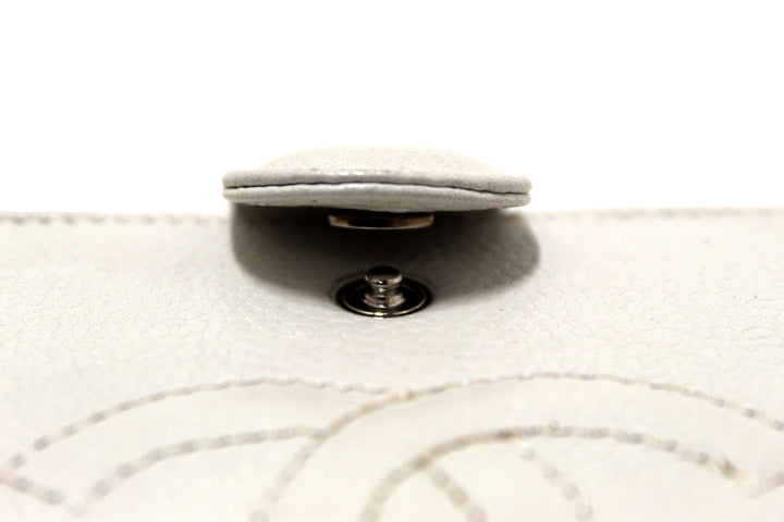 Top Quality Chanel Vintage White Caviar CC Leather Classic Long Wallet