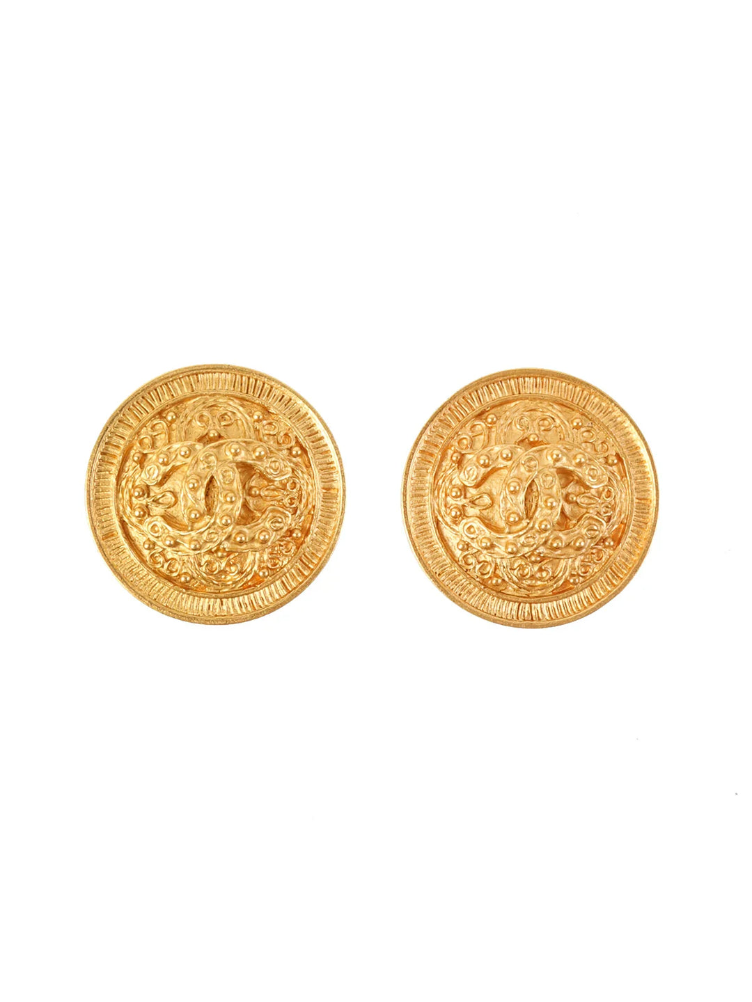 Chanel 1994 Made Round Dotted Cc Mark Earrings