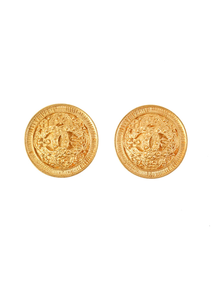 Chanel 1994 Made Round Dotted Cc Mark Earrings