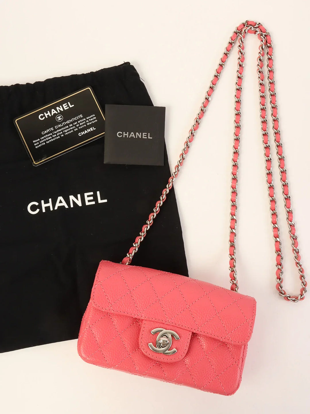 Chanel Around 2004 Made Caviar Skin Turn-Lock Mini Chain Bag Pink