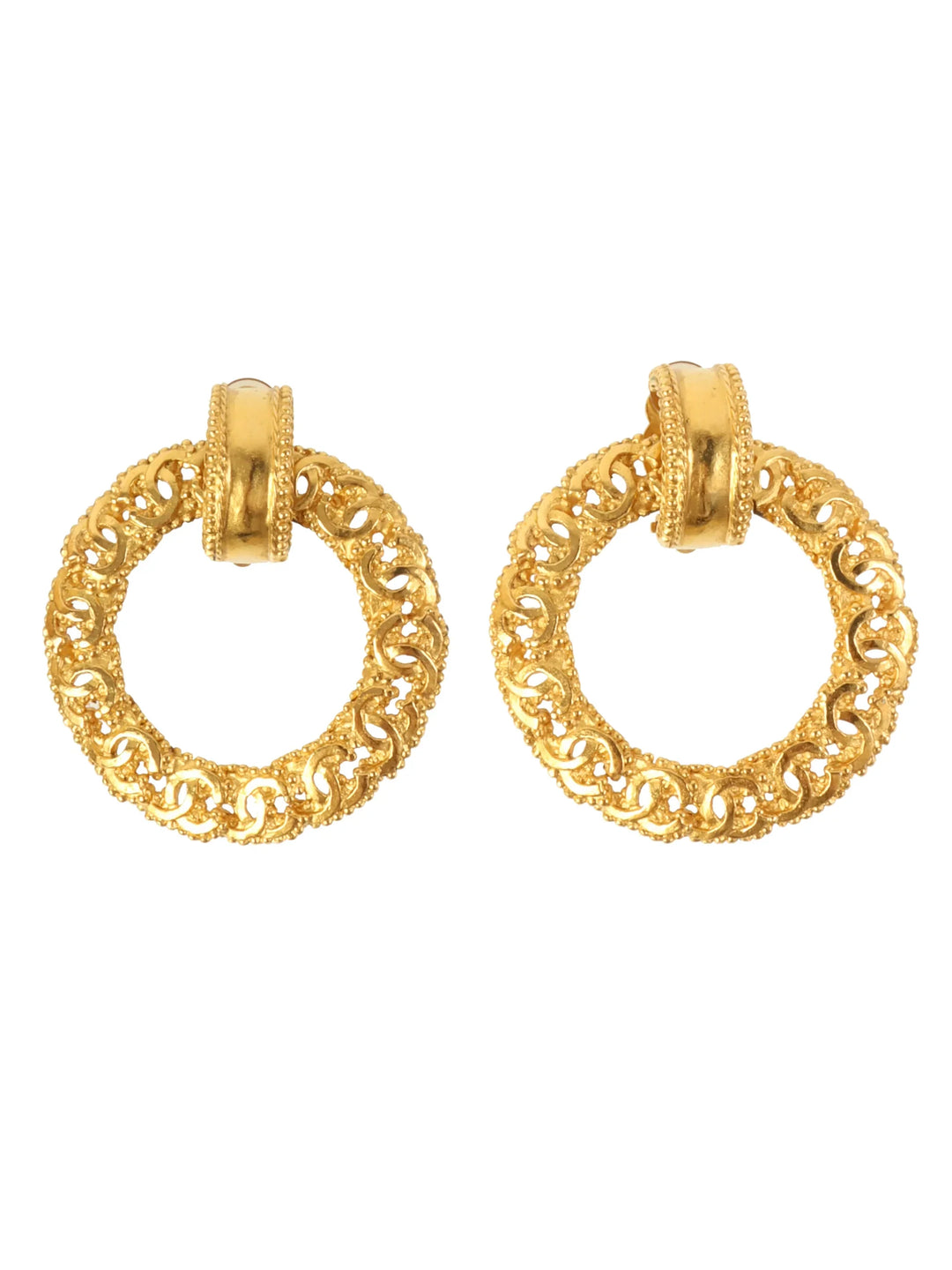 Chanel 1996 Made Dotted Cc Mark Swing Hoop Earrings
