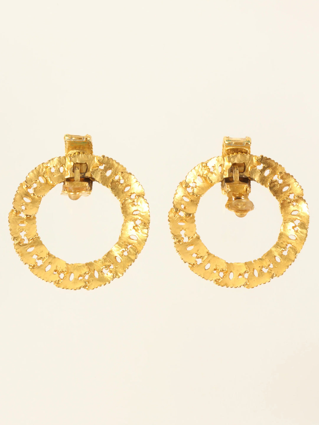 Chanel 1996 Made Dotted Cc Mark Swing Hoop Earrings