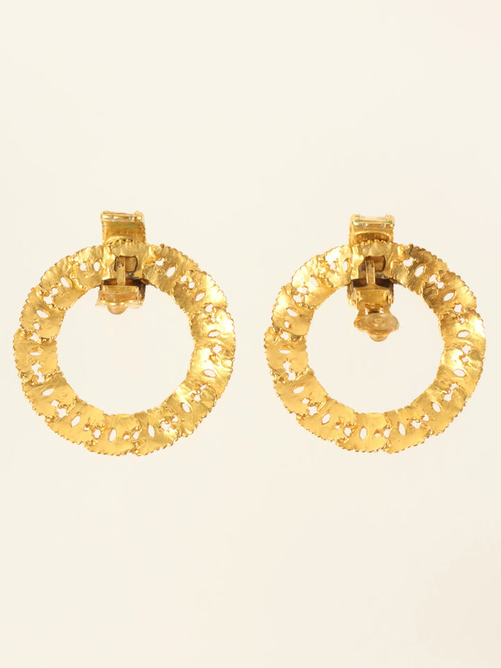 Chanel 1996 Made Dotted Cc Mark Swing Hoop Earrings