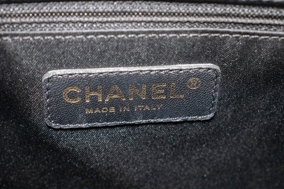 Chanel Caviar GST 13" Grand Shopping Tote Chain Shoulder Bag Black