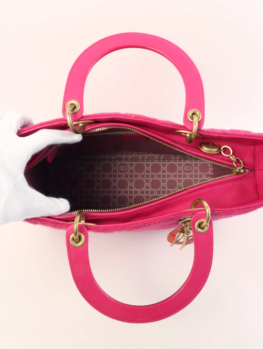 Top quality Dior Tweed Lady  2Way Bag L Pink/Multi