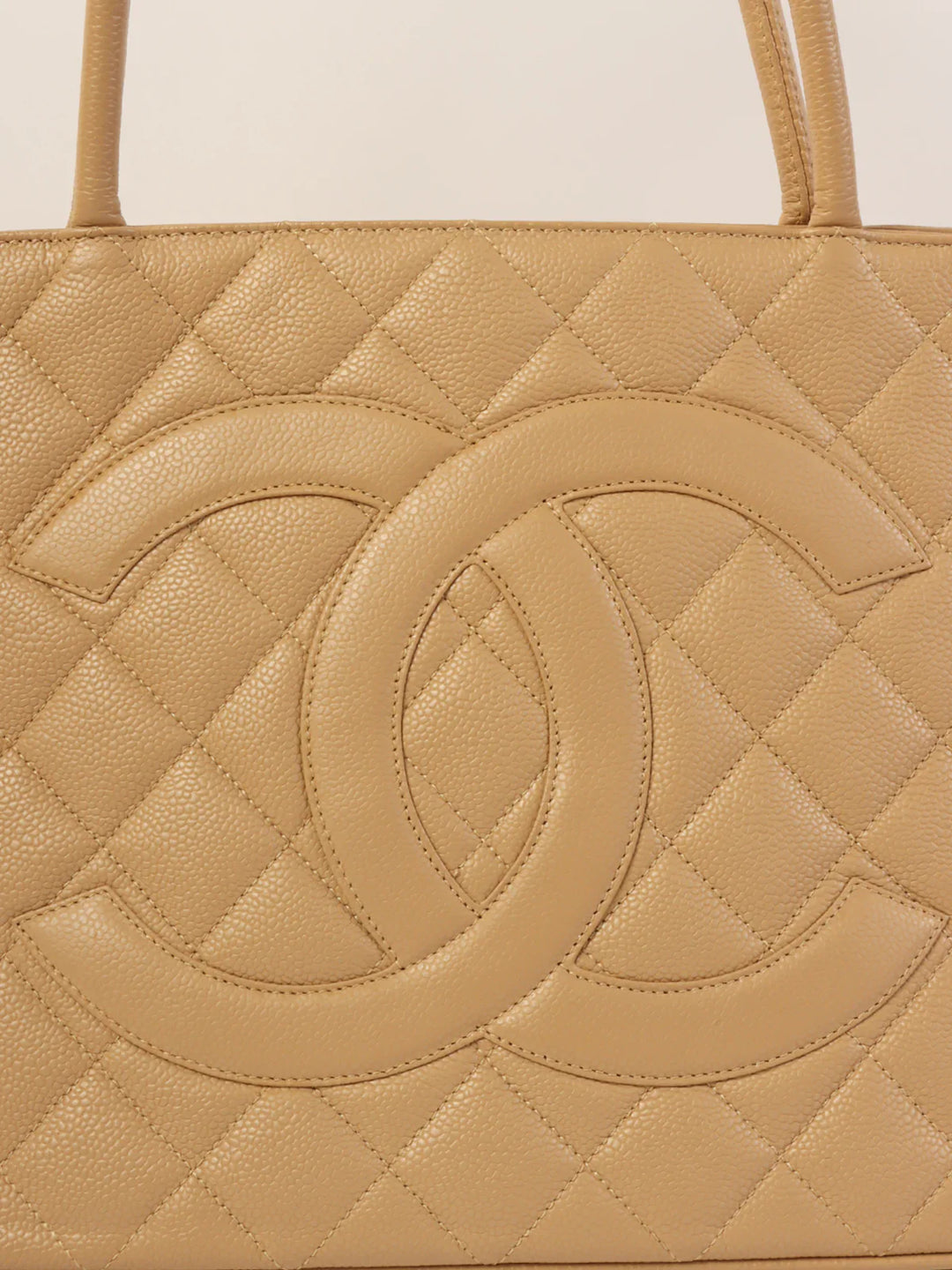 Chanel Around 2007 Caviar Skin Cc Mark Stitch Revival Tote Bag Beige
