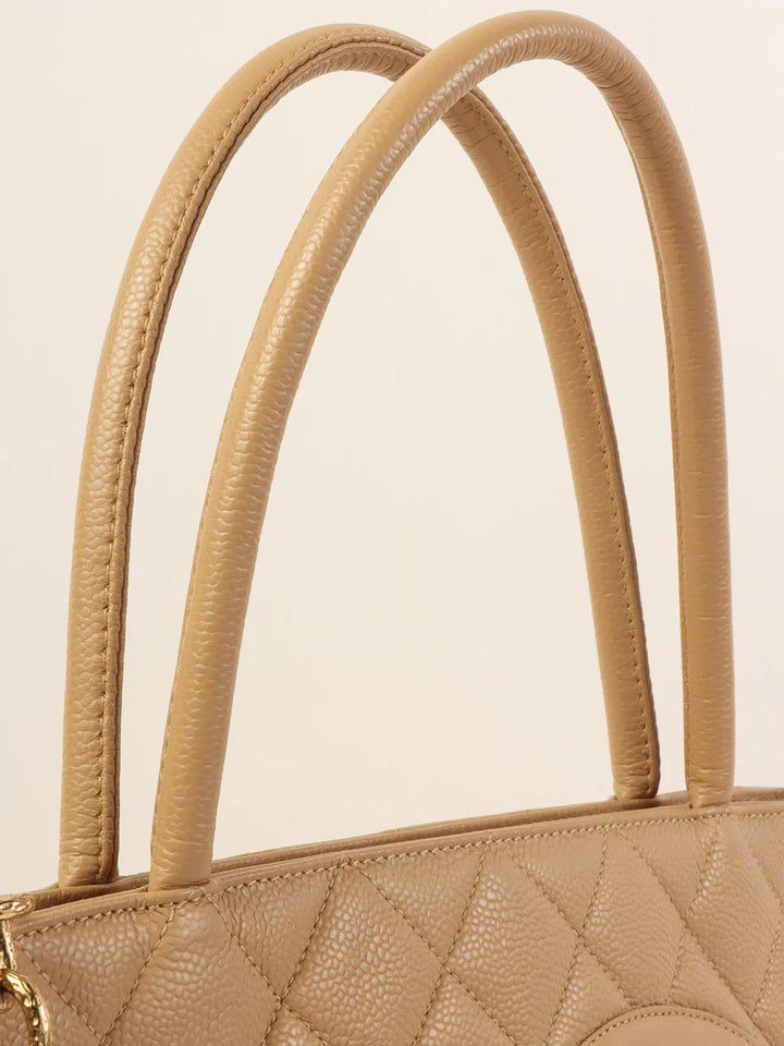 Chanel Around 2007 Caviar Skin Cc Mark Stitch Revival Tote Bag Beige