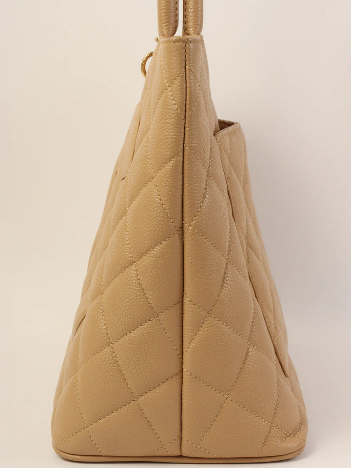 Chanel Around 2007 Caviar Skin Cc Mark Stitch Revival Tote Bag Beige