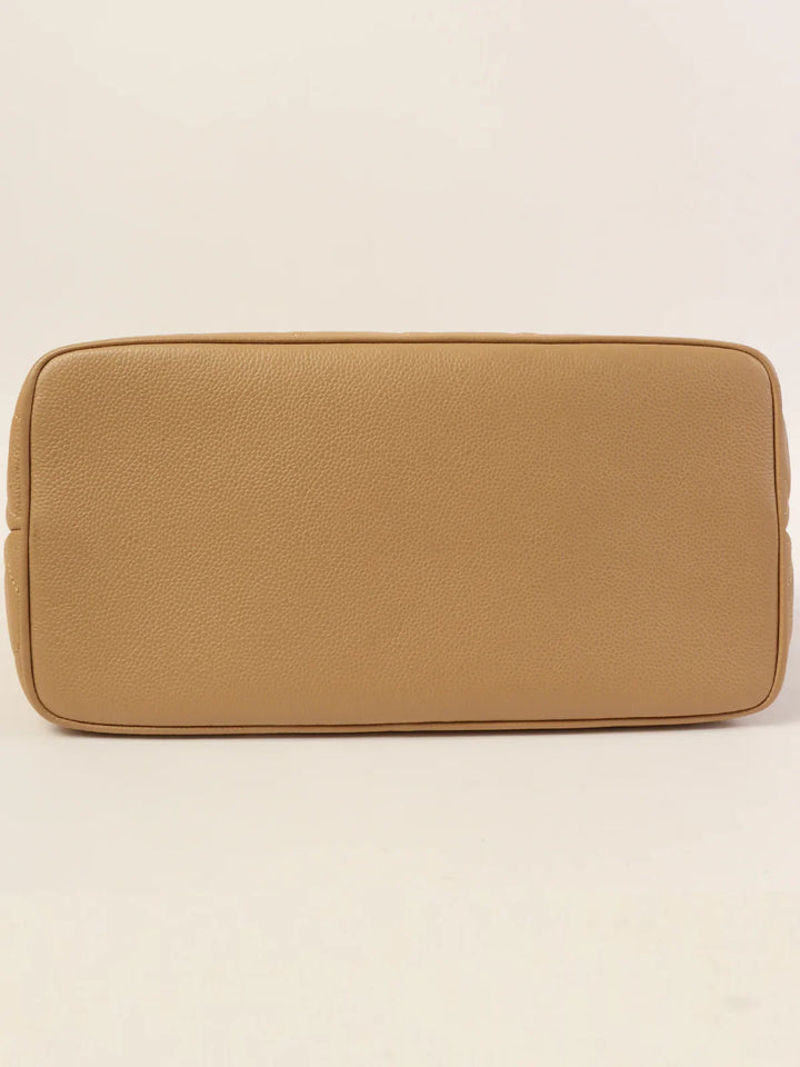 Chanel Around 2007 Caviar Skin Cc Mark Stitch Revival Tote Bag Beige