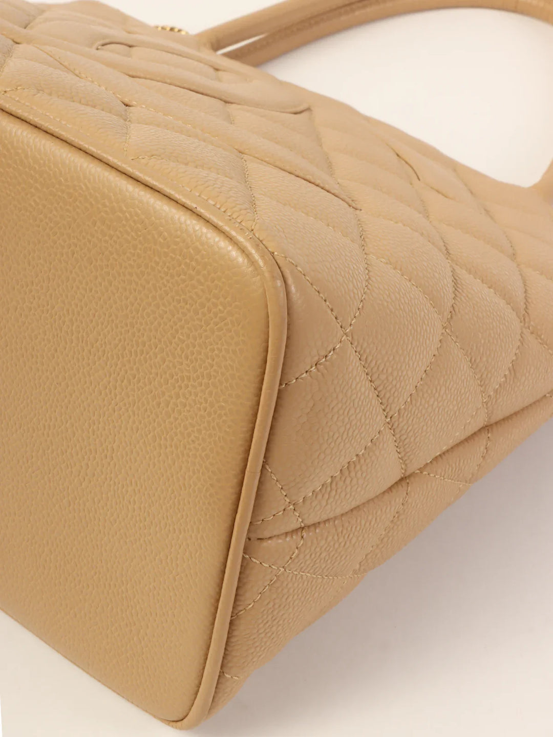 Chanel Around 2007 Caviar Skin Cc Mark Stitch Revival Tote Bag Beige