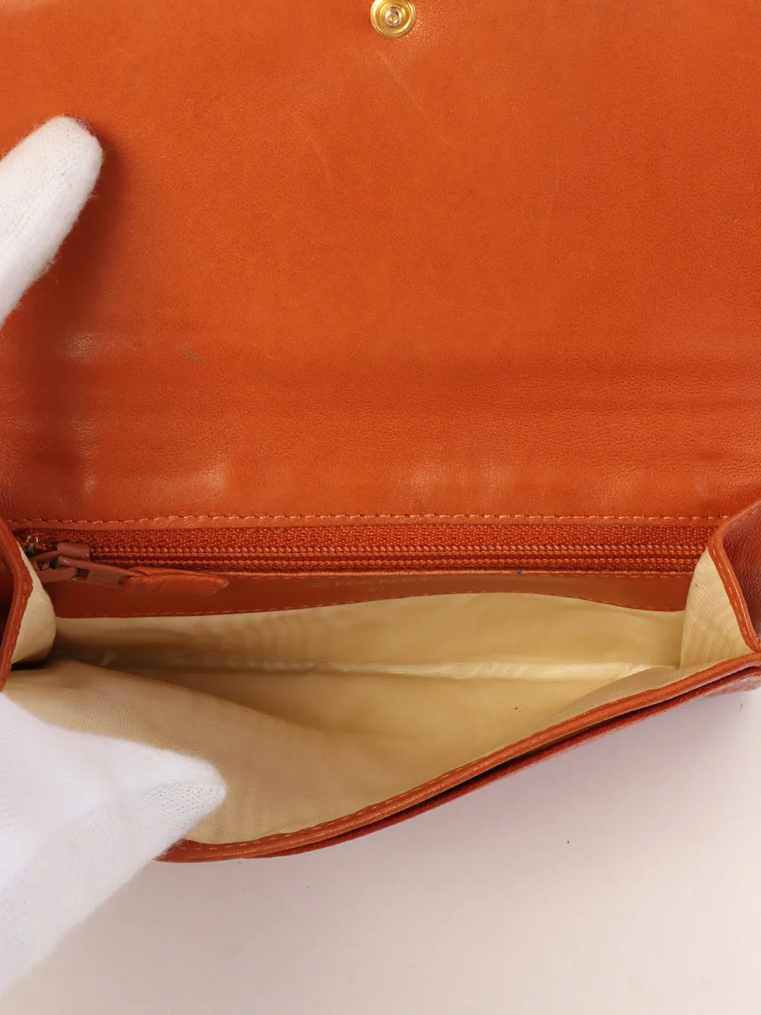 Chanel Around 1998 Made Caviar Skin Cc Mark Stitch Wallet Orange