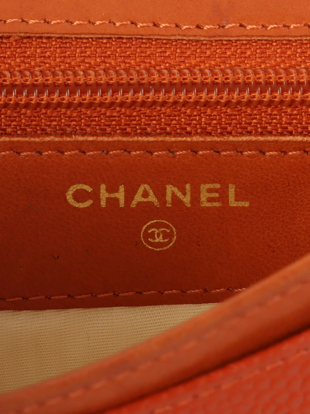 Chanel Around 1998 Made Caviar Skin Cc Mark Stitch Wallet Orange