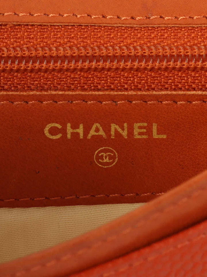 Chanel Around 1998 Made Caviar Skin Cc Mark Stitch Wallet Orange