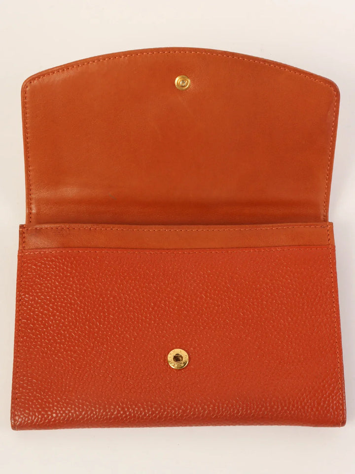 Chanel Around 1998 Made Caviar Skin Cc Mark Stitch Wallet Orange