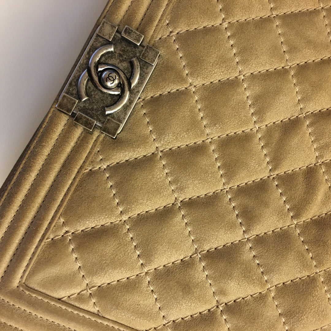 Chanel Boy Shoulder Bag in Beige Suede