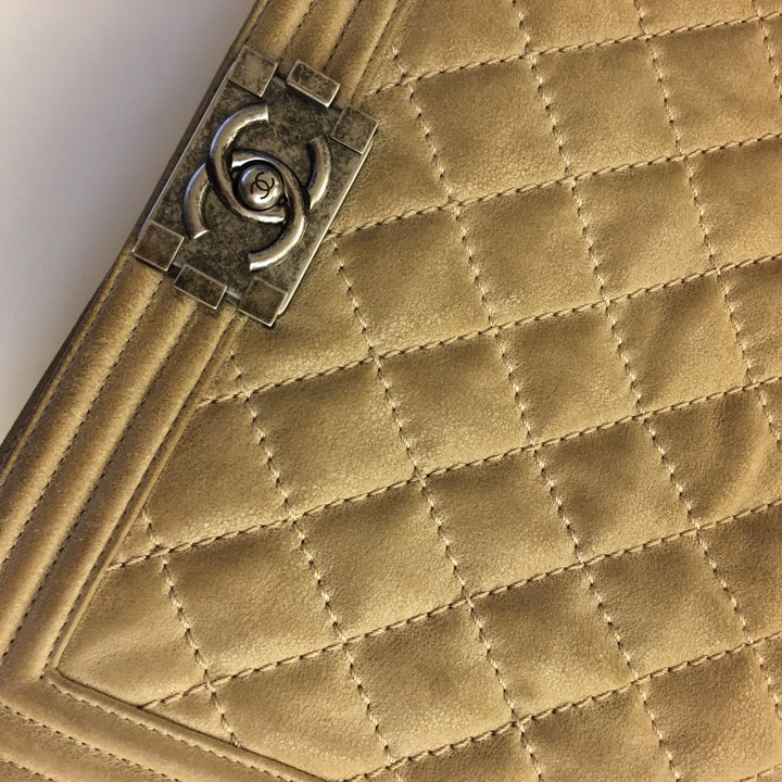 Chanel Boy Shoulder Bag in Beige Suede