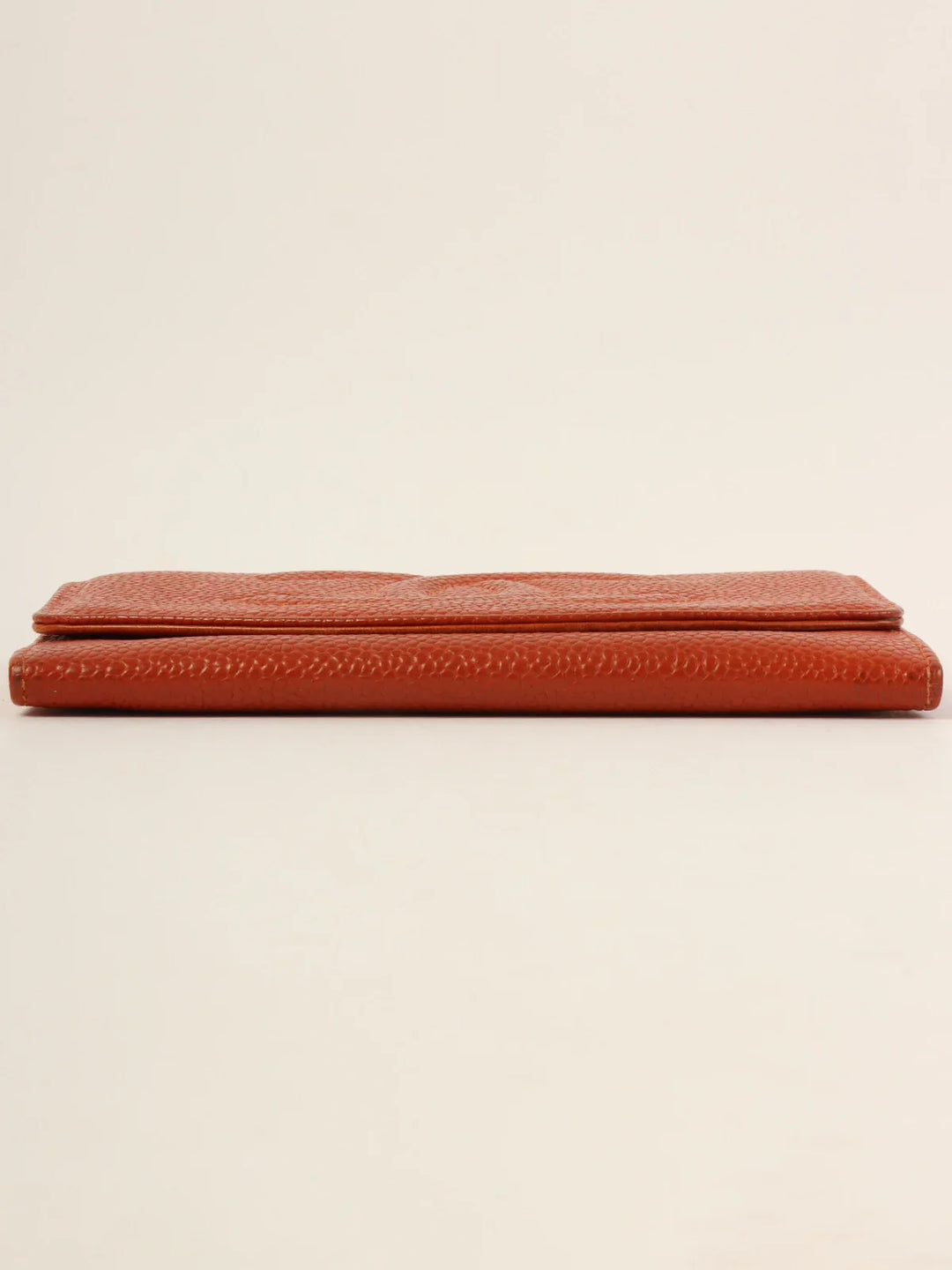 Chanel Around 1998 Made Caviar Skin Cc Mark Stitch Wallet Orange