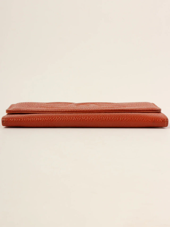 Chanel Around 1998 Made Caviar Skin Cc Mark Stitch Wallet Orange