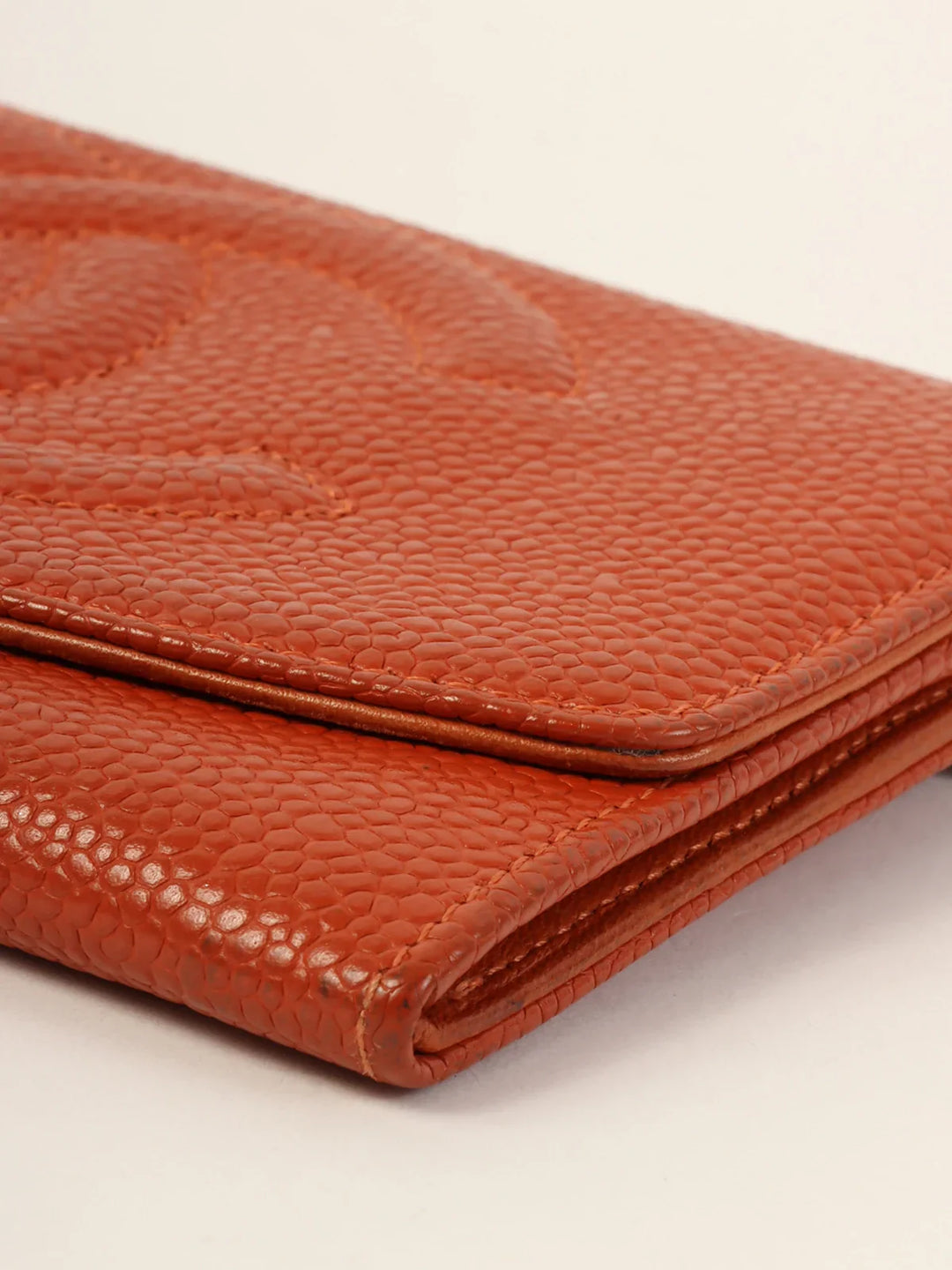 Chanel Around 1998 Made Caviar Skin Cc Mark Stitch Wallet Orange