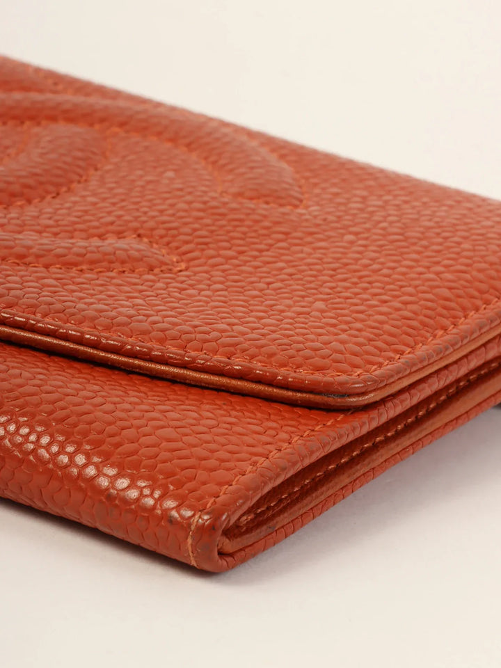 Chanel Around 1998 Made Caviar Skin Cc Mark Stitch Wallet Orange